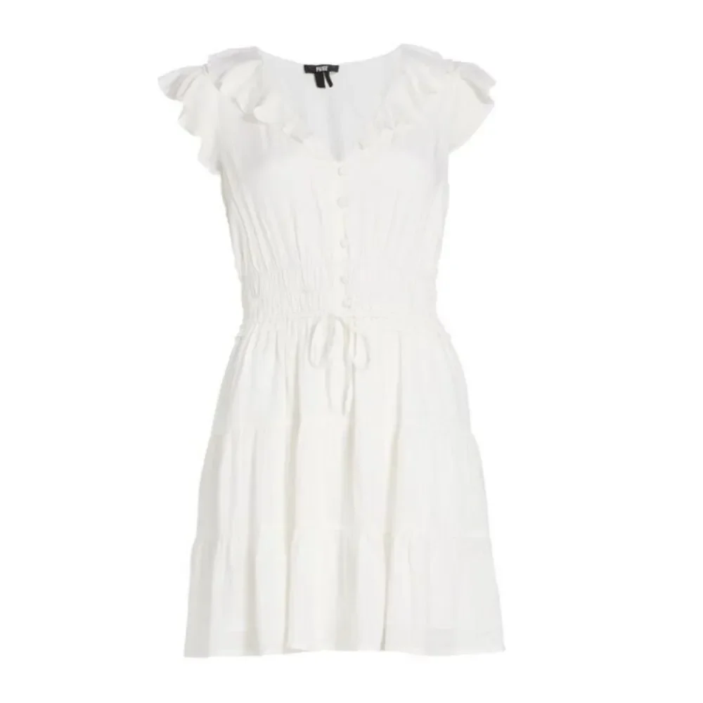 NWOT PAIGE Women's XL White Paradis Tiered Ruffle Mini Dress V-Neck - Picture 11 of 16